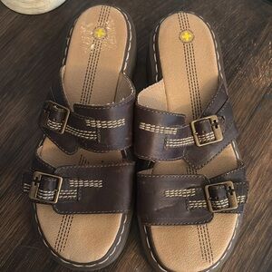 DR MARTENS Brown Leather Size Men’s 9 Women’s 10 Sandals/ Slides Vintage